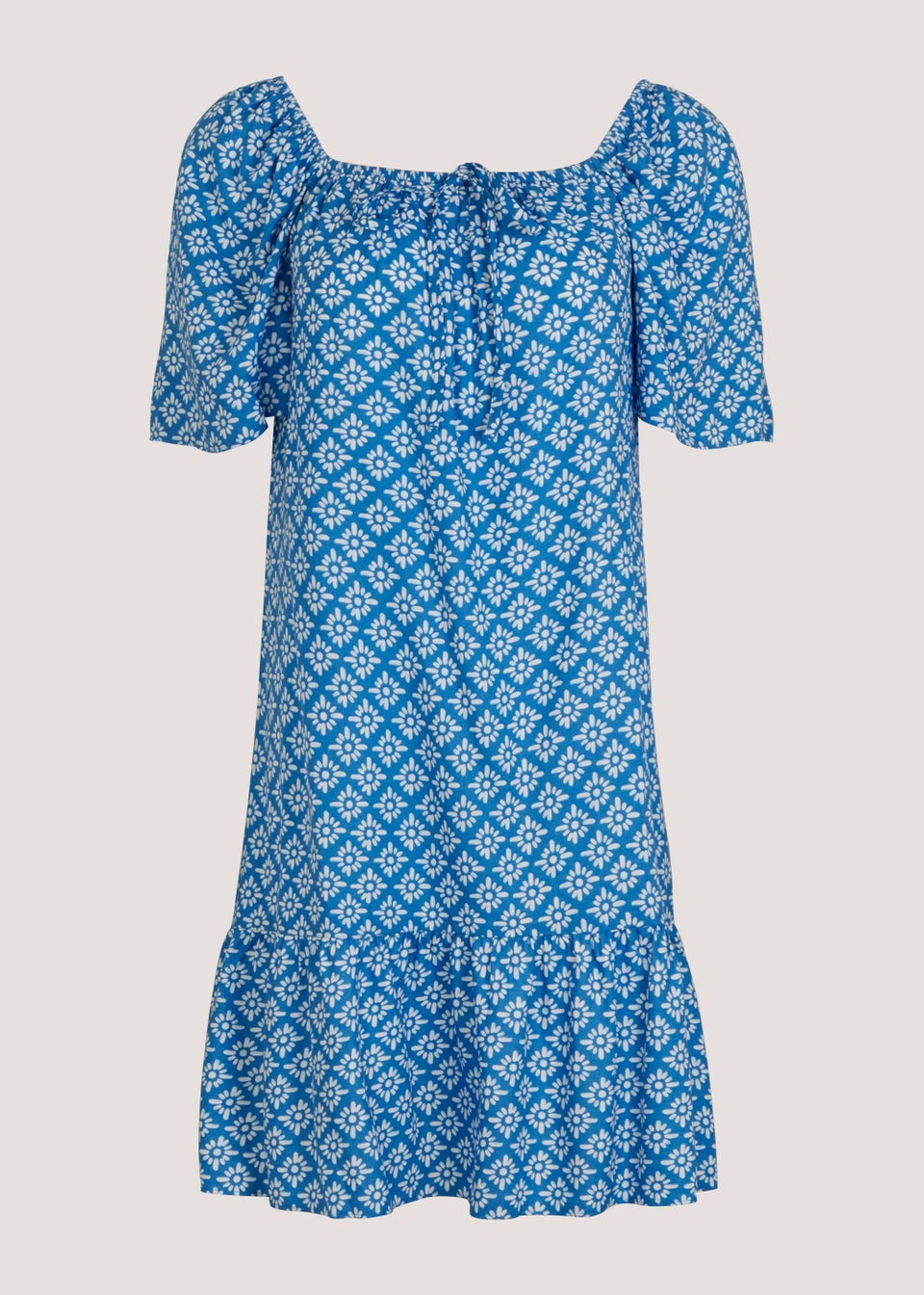 Blue Floral Print Bardot Mini Dress
