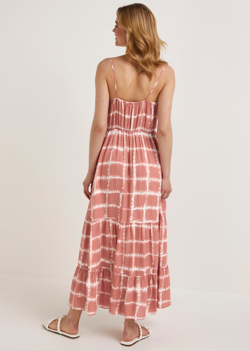Pink Tie Dye Print Tassel Maxi Dress