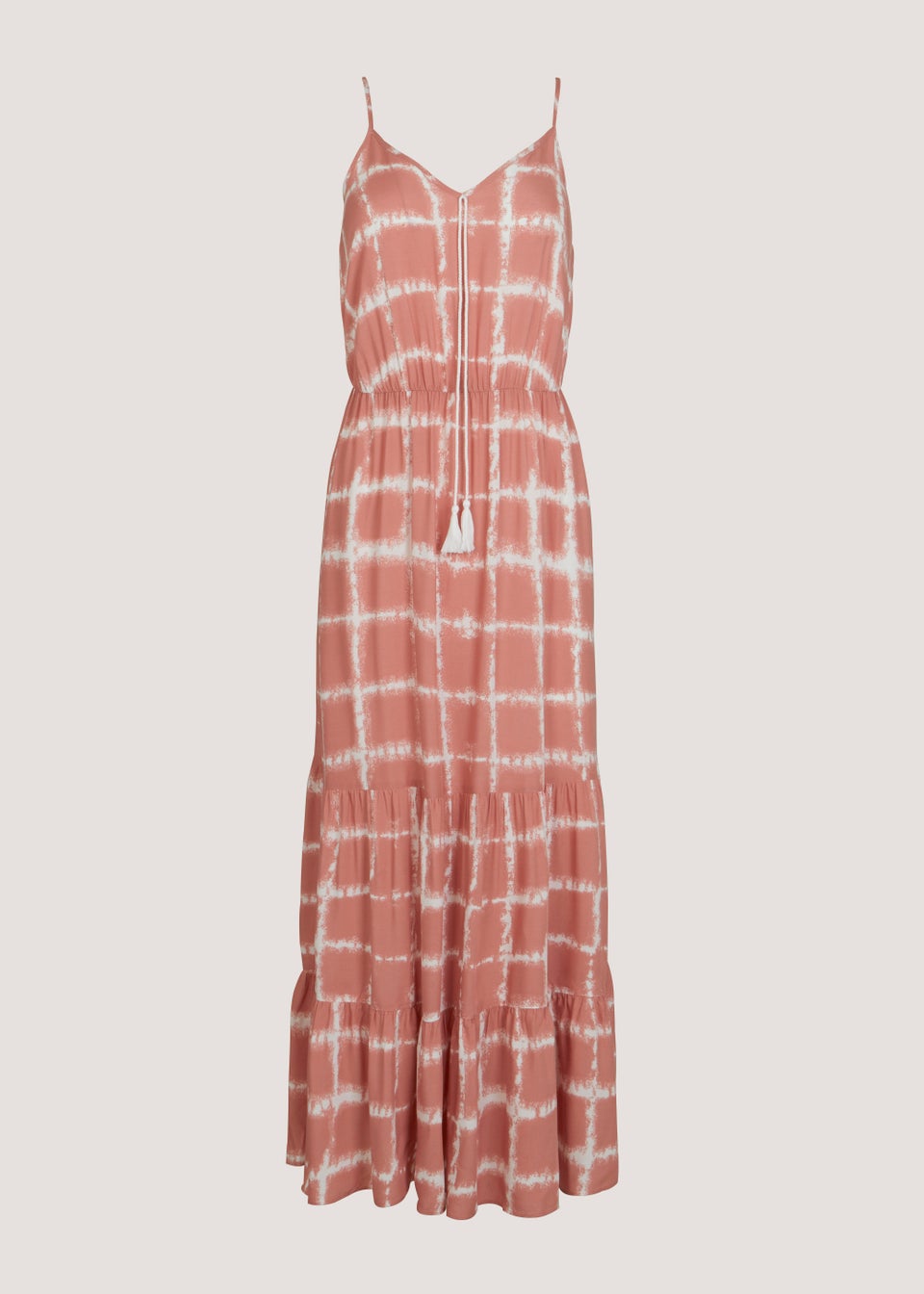 Pink Tie Dye Print Tassel Maxi Dress