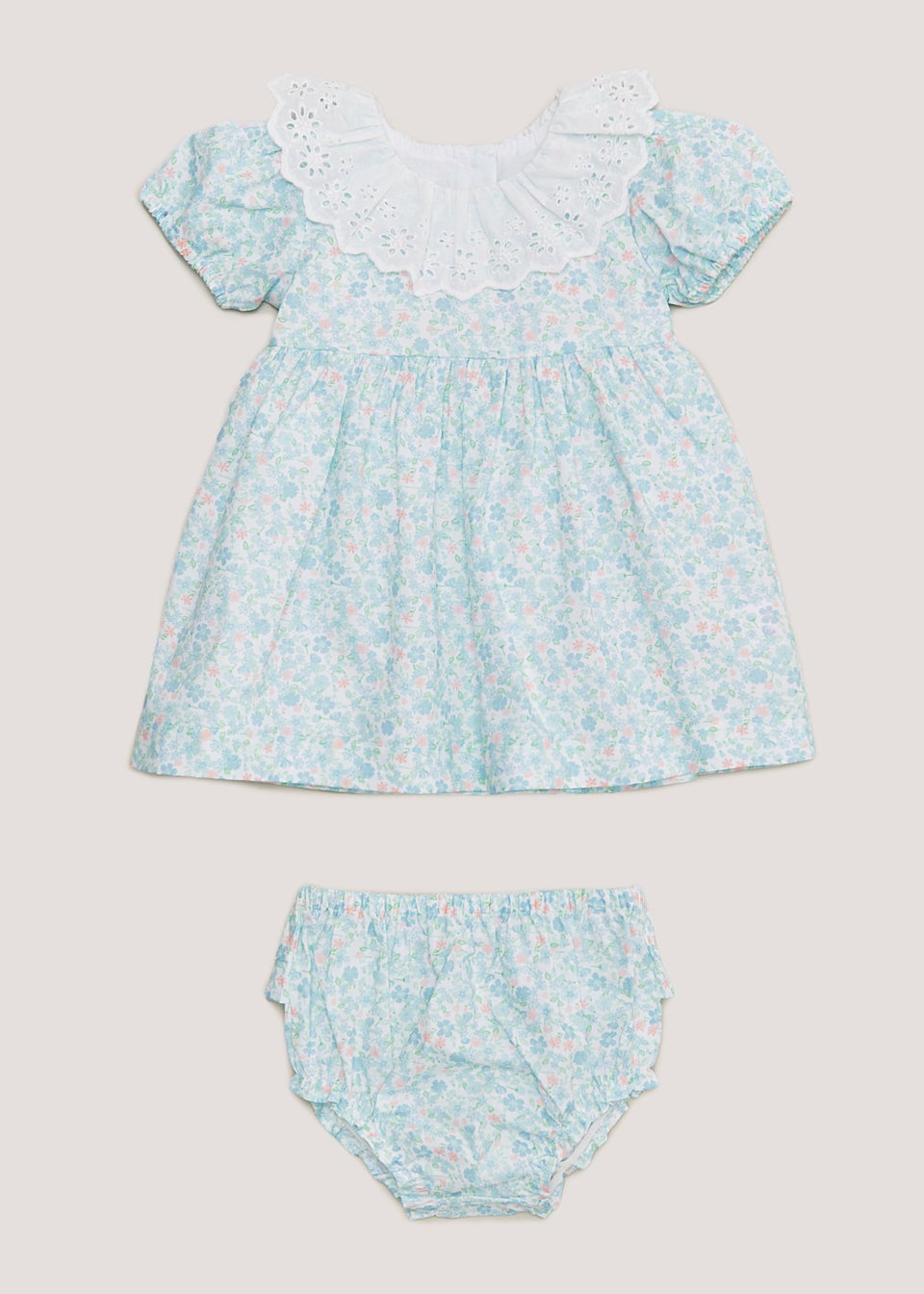 Baby Blue Floral Collar Dress & Knickers Set (Newborn-23mths) - Matalan