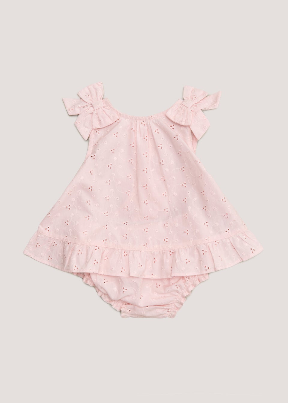 Baby Pink Schiffli Bow Top & Knickers Set (Newborn-23mths) - Matalan