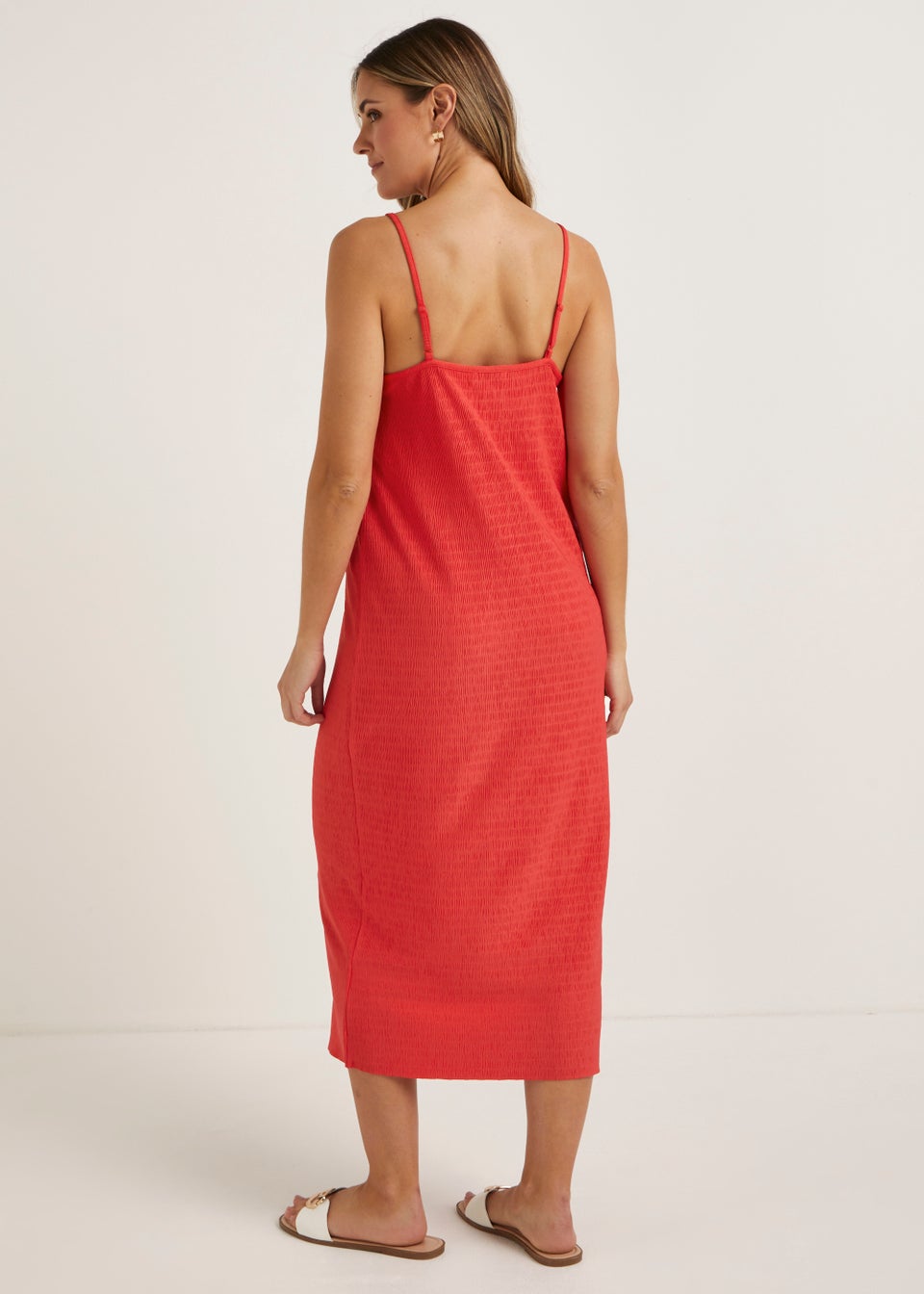 Pink Textured Jersey Midi Cami Dress