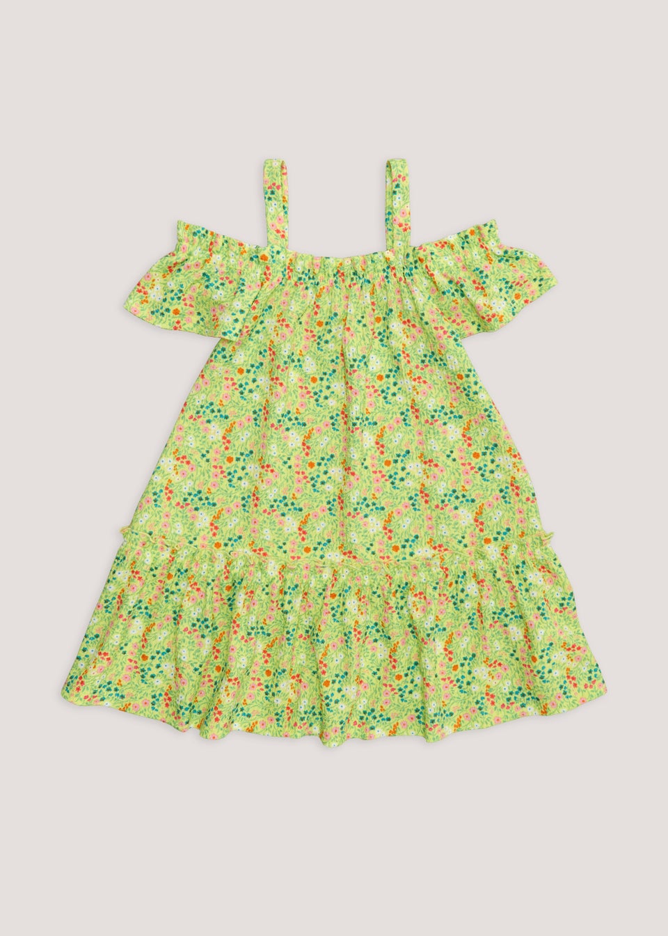 Girls Green Floral Crinkle Sleeveless Dress (4-13yrs)