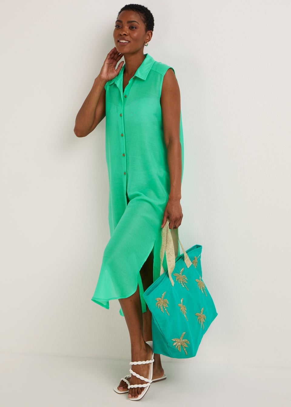 Green Sleeveless Maxi Beach Shirt
