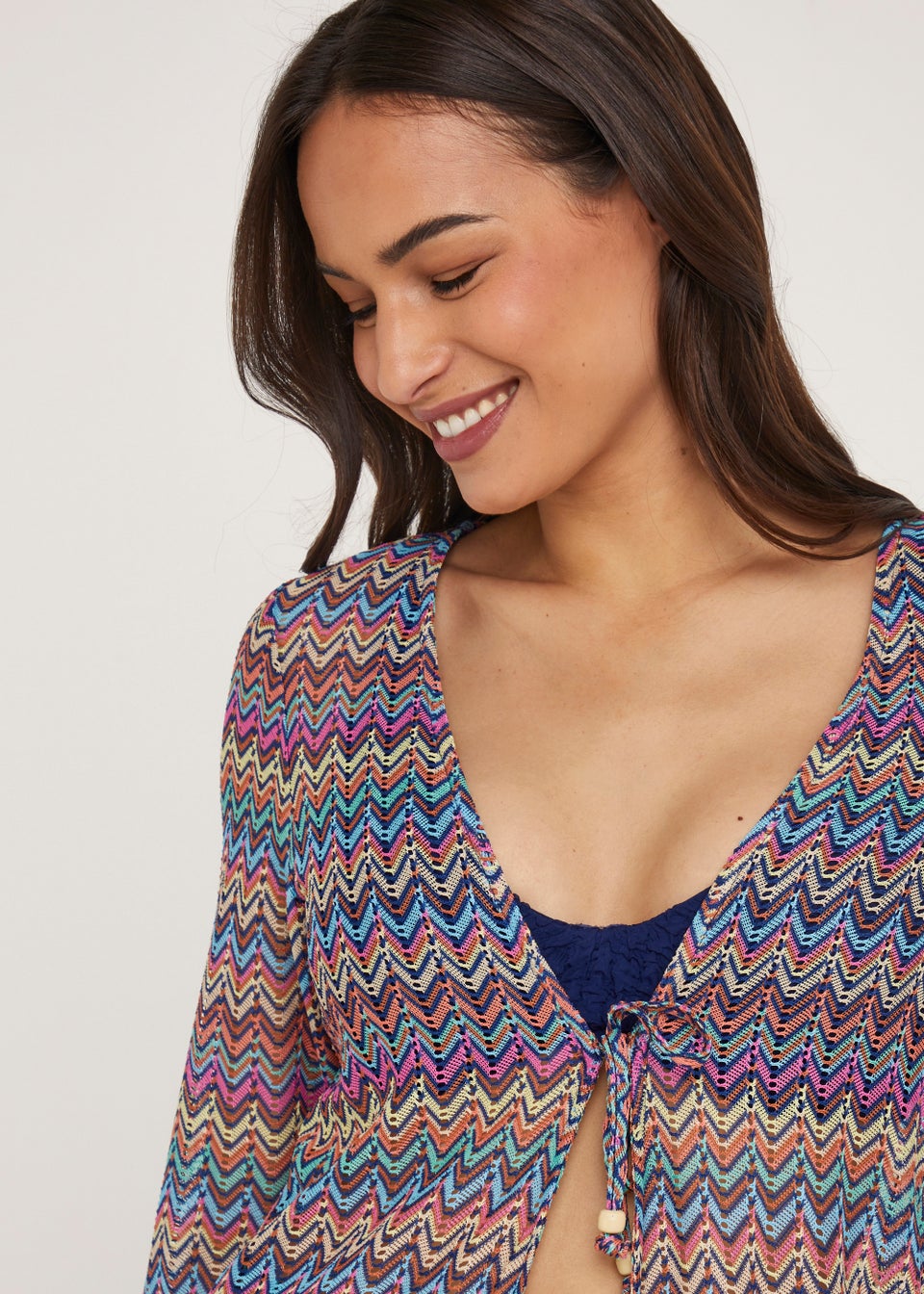 Multicoloured Print Long Kimono