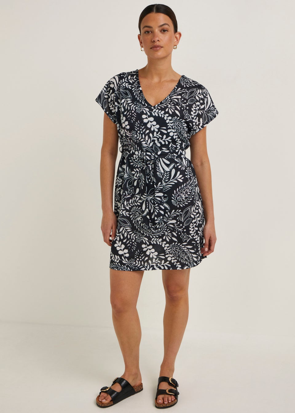 Black Jersey Print Kaftan