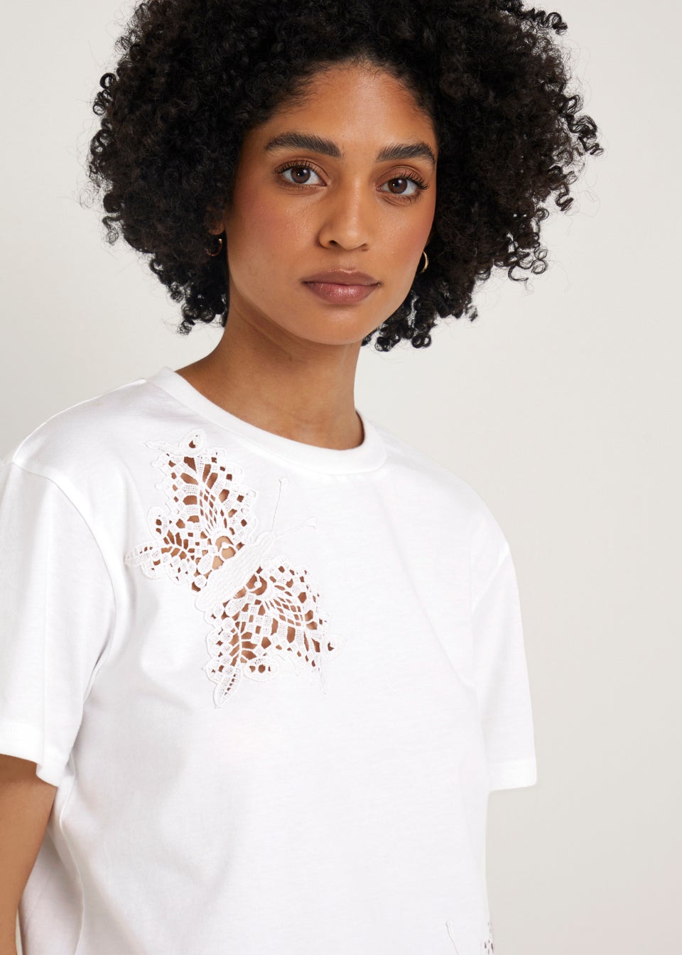 White Butterfly Crochet T-Shirt
