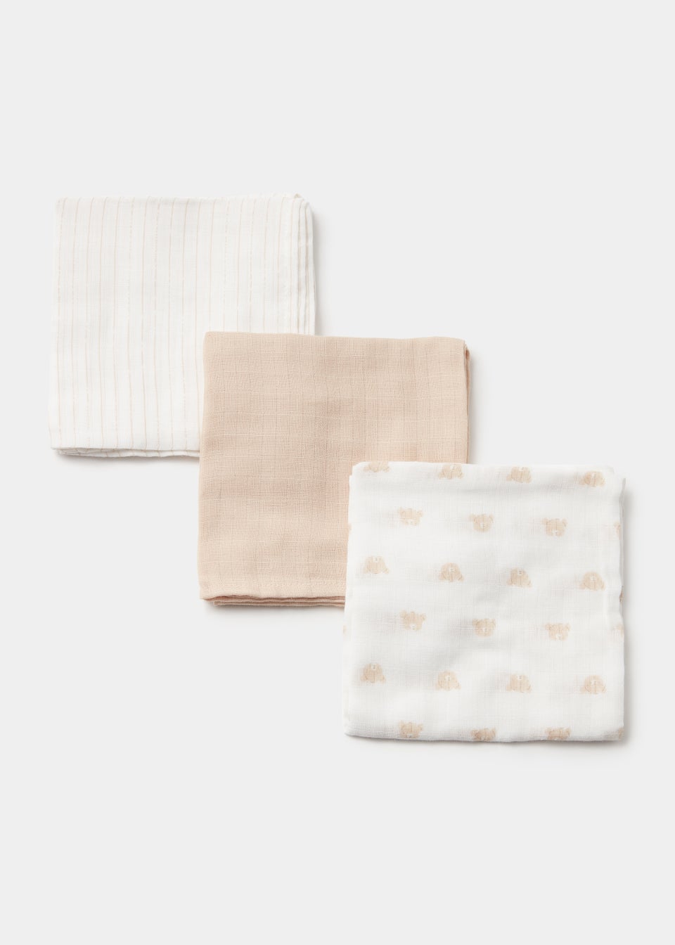 3 Pack Cream Bear Muslin Cloths (73cm x 73cm)