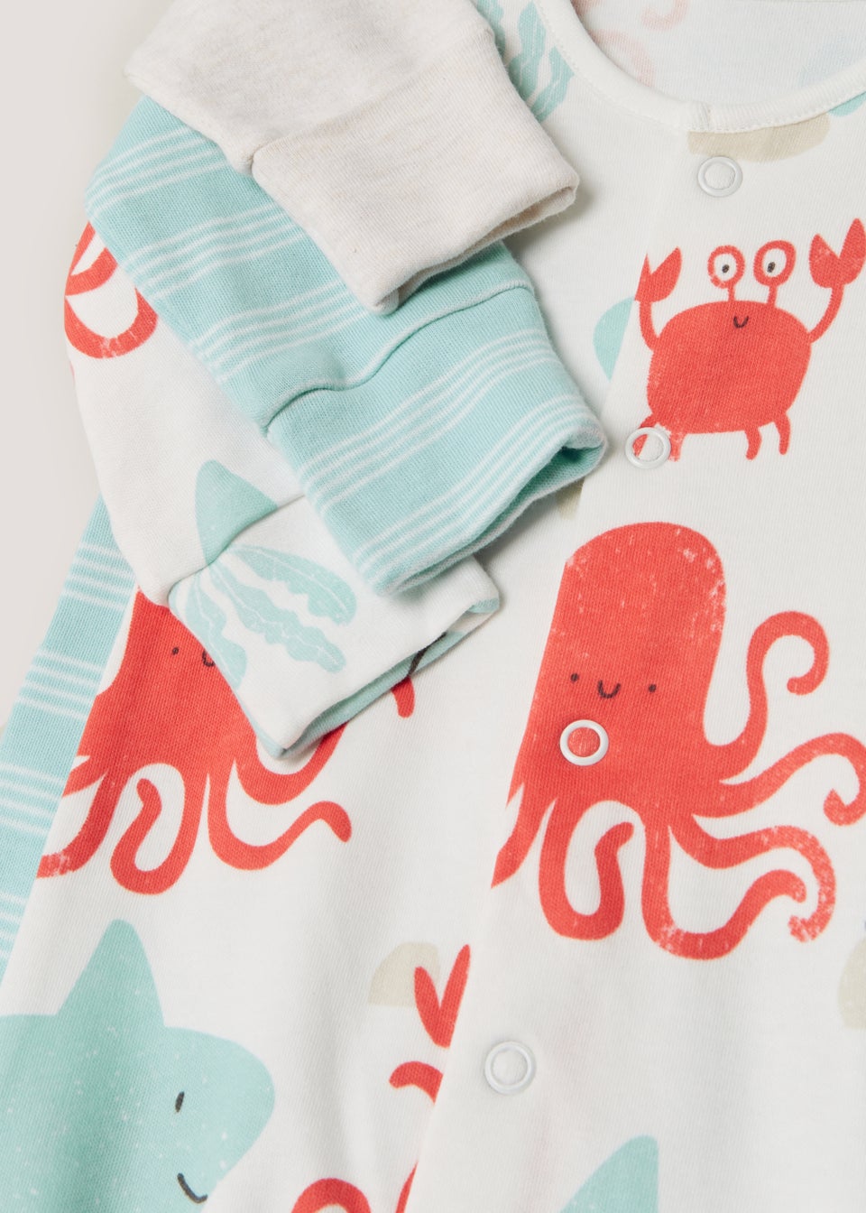 Baby 3 Pack Blue Shark Print Sleepsuits (Tiny Baby-18mths)