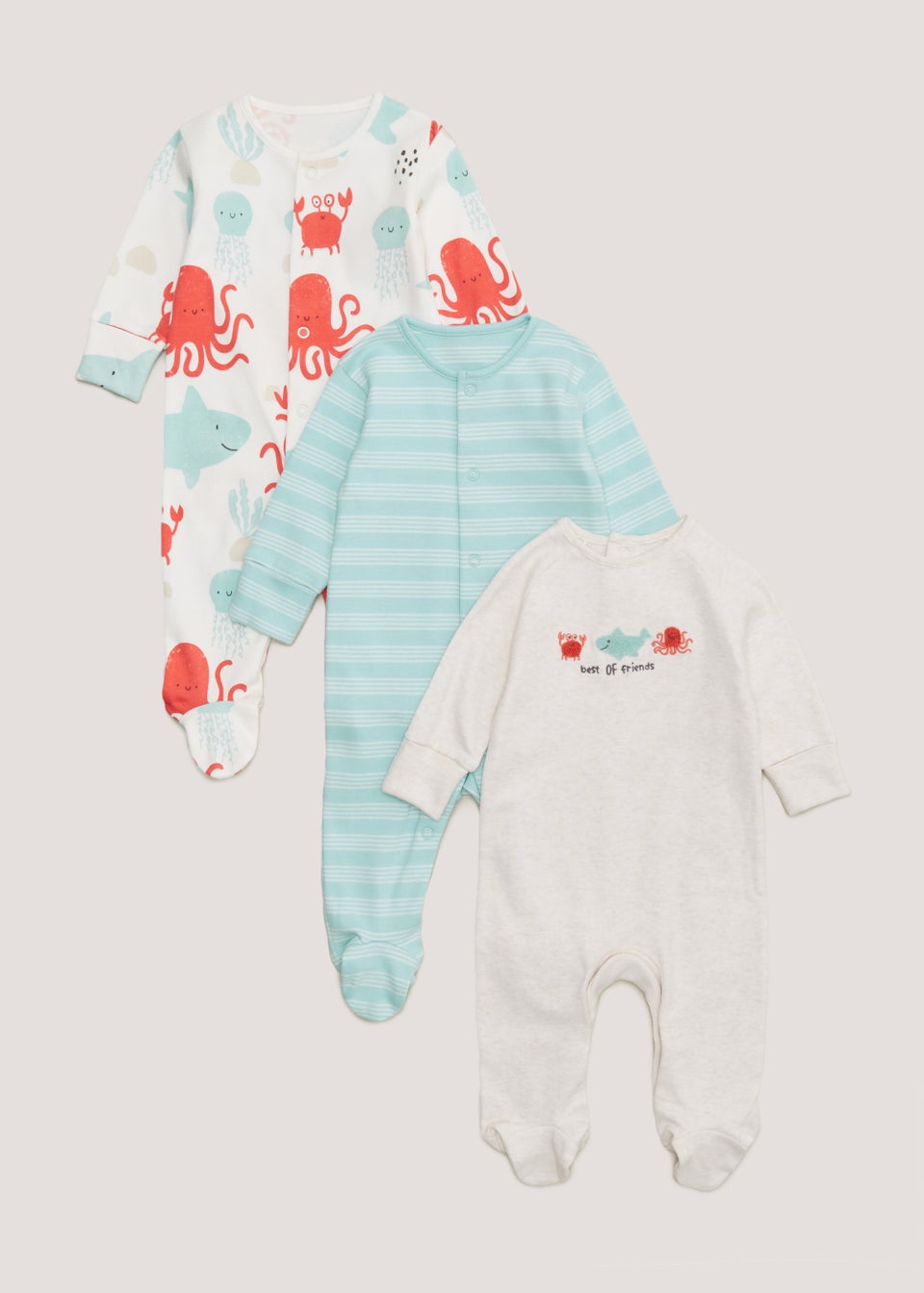 Baby 3 Pack Blue Shark Print Sleepsuits Tiny Baby 18mths