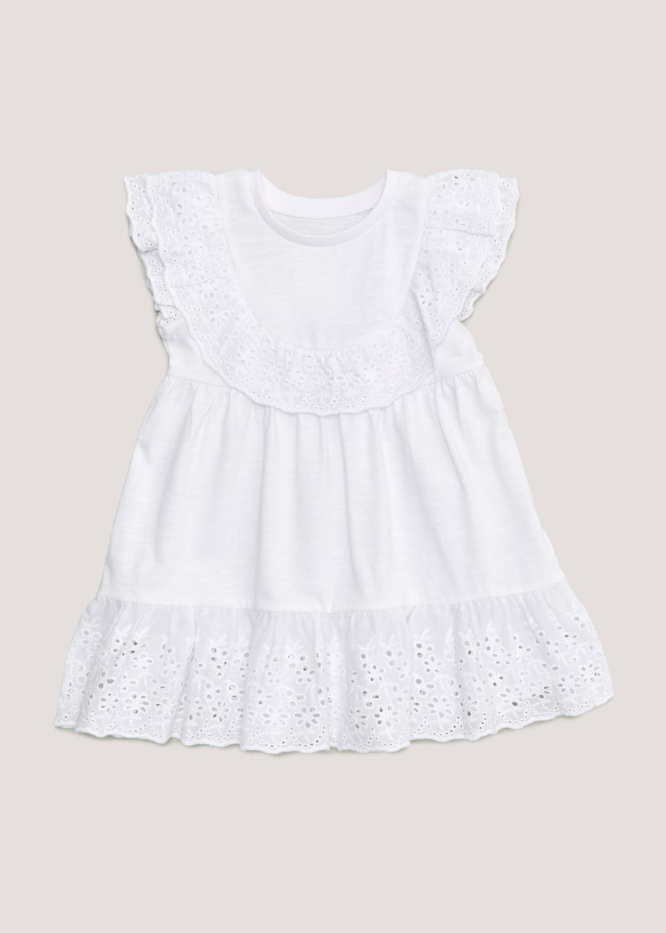 Girls White Broderie Frill Jersey Dress 9mths 6yrs