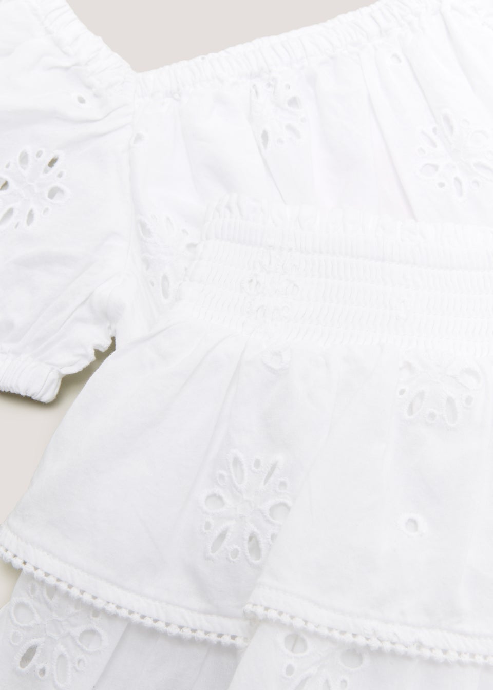 Girls White Broderie Co Ord Top & Skirt Set (4-13yrs)