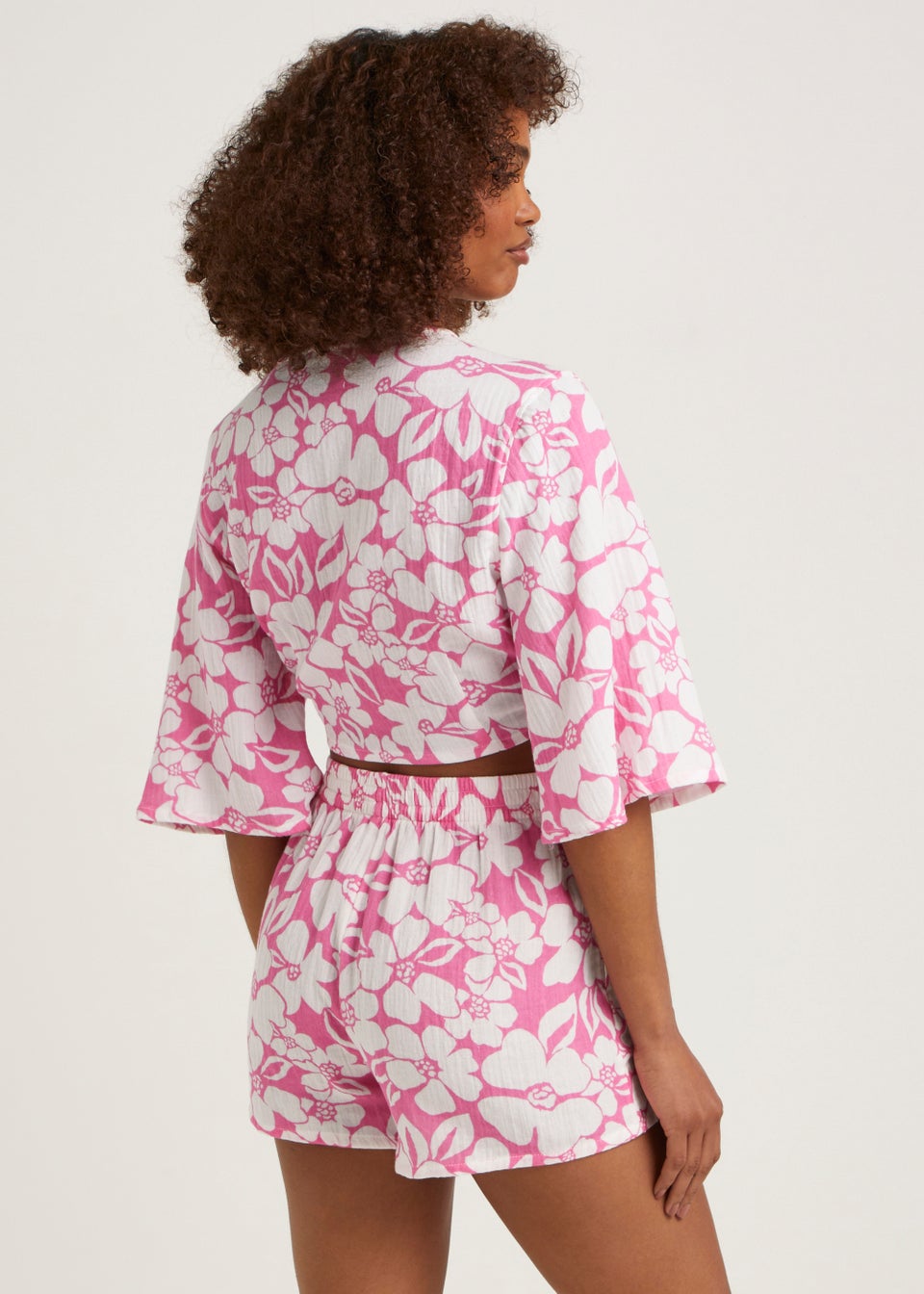 Pink & White Print Co-Ord Beach Shorts