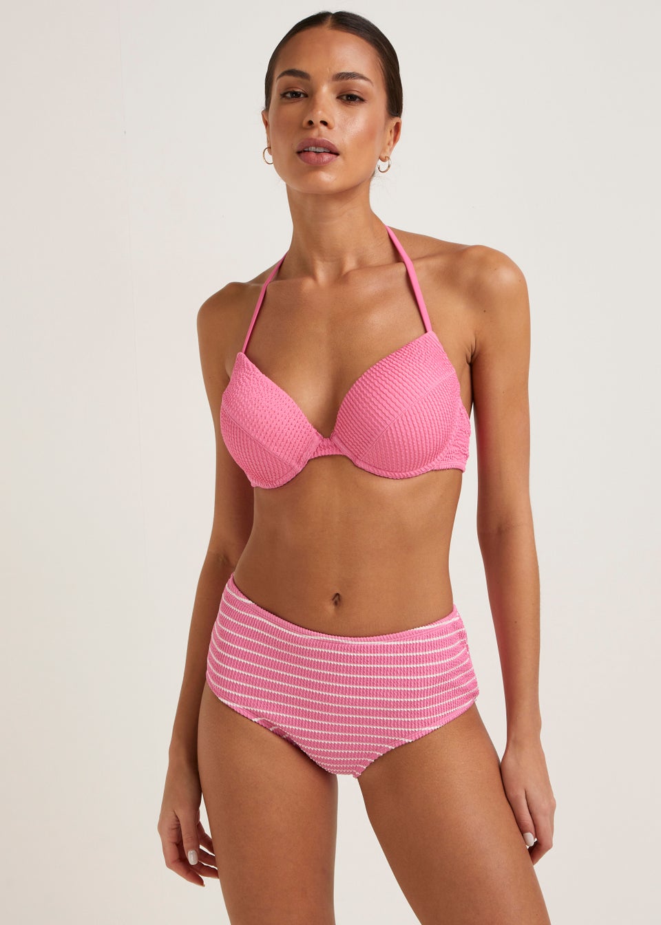 Pink Stripe Crinkle Midi Bikini Bottoms