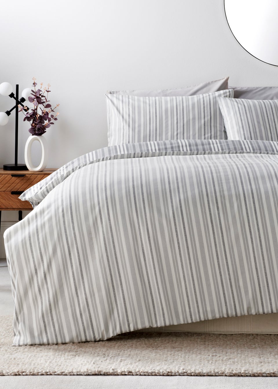 Grey Narrow Stripe Duvet Cover