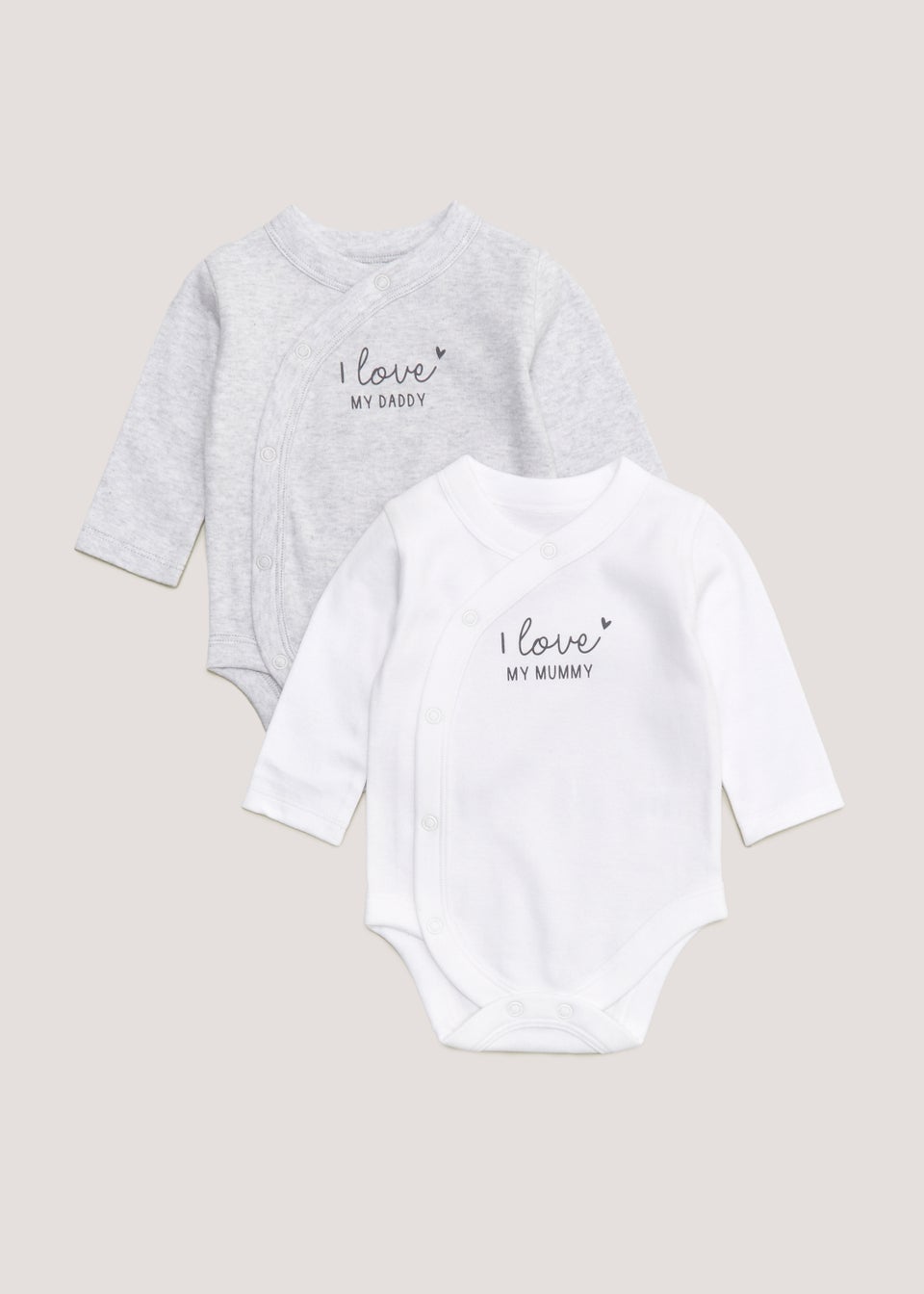 Baby 2 Pack White I Love Mummy & Daddy Bodysuits (Tiny Baby-18mths)