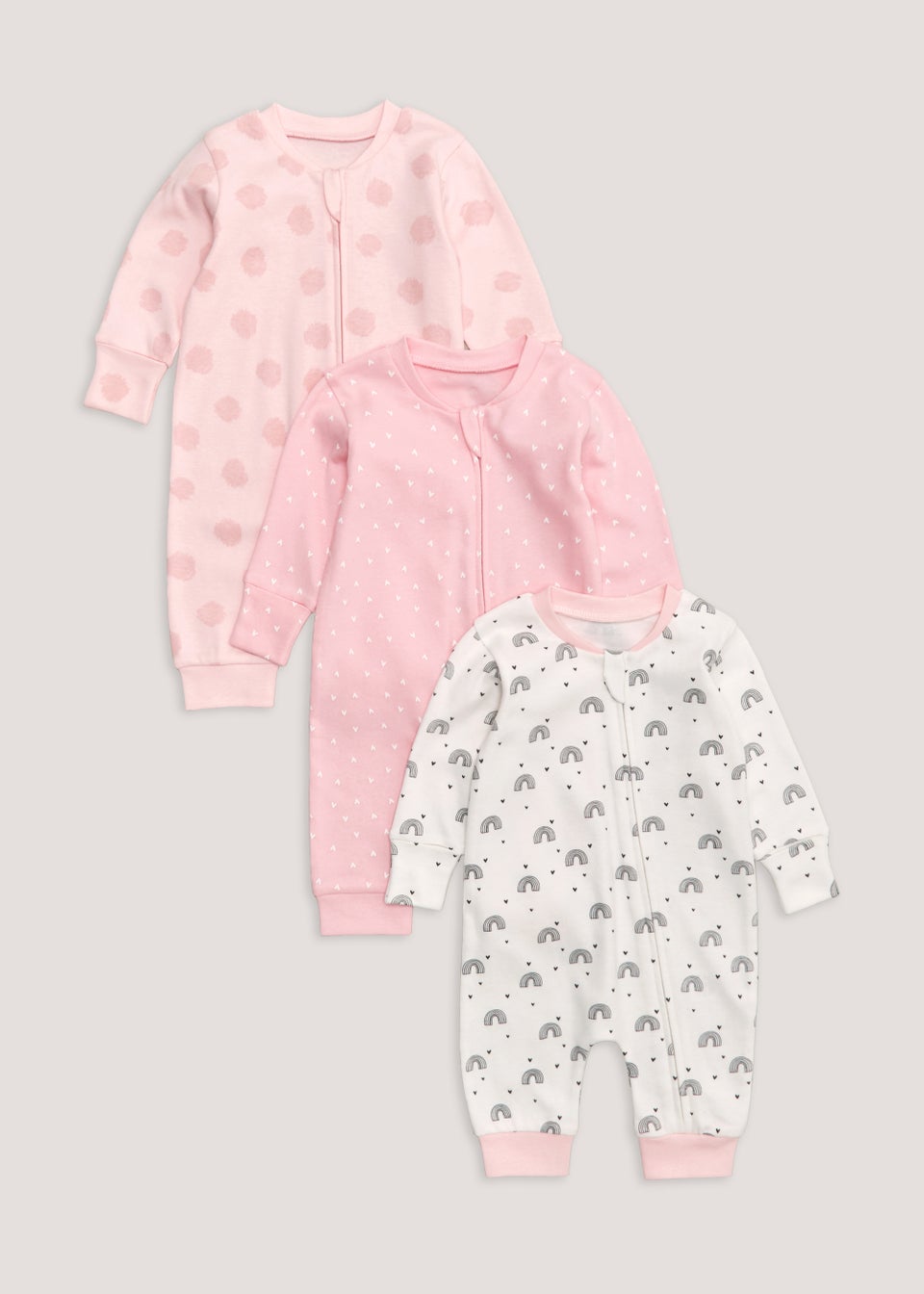 Baby 3 Pack Pink Footless Zip Up Sleepsuits Tiny Baby 18mths Matalan