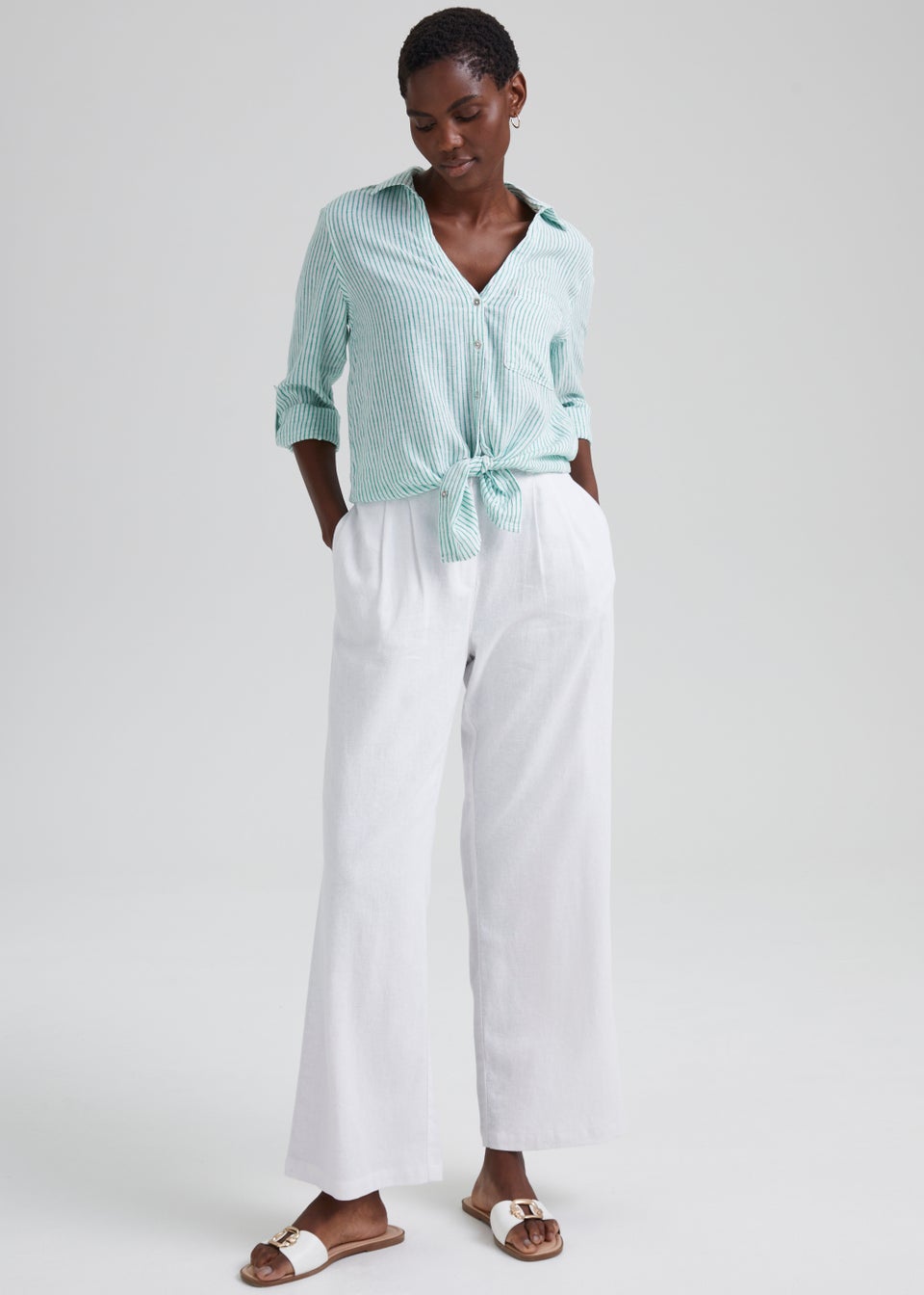 Stone Linen Blend Cropped Trousers - Matalan