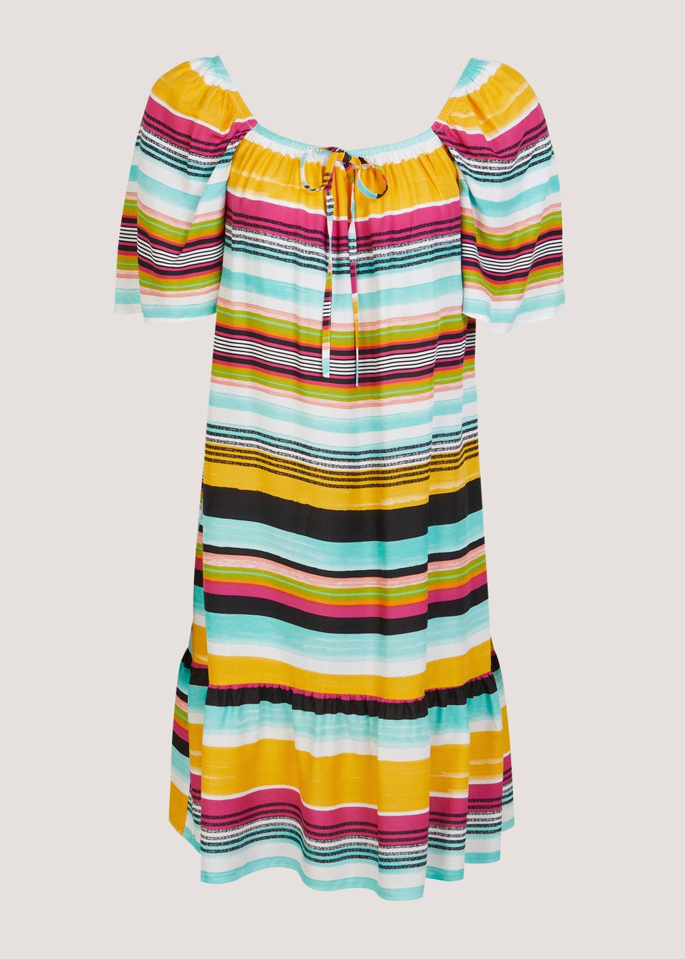 Multicoloured Stripe Bardot Mini Dress