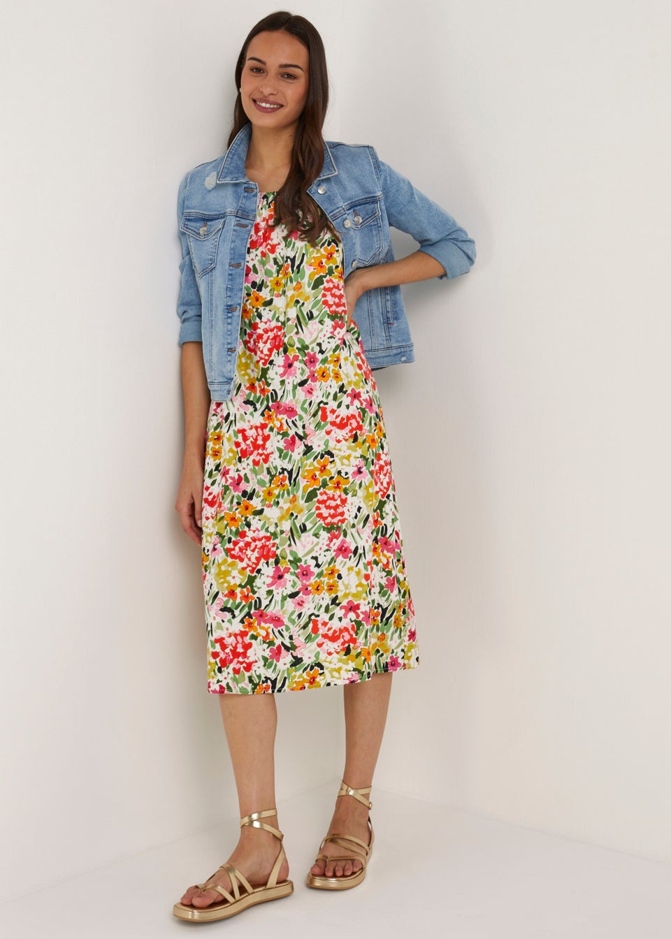 Floral Linen Blend Midi Dress