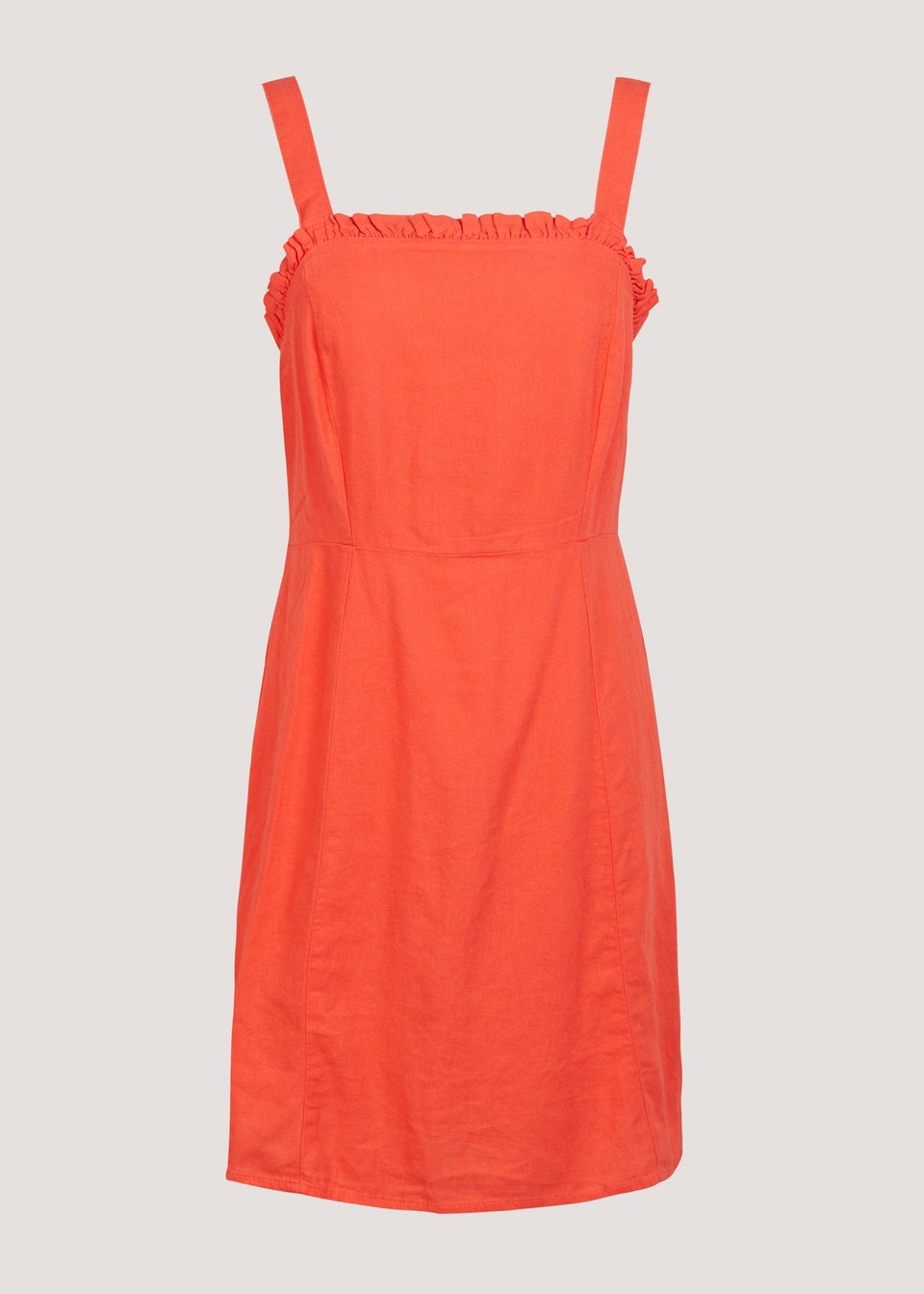 Coral Linen Blend Shirred Mini Dress