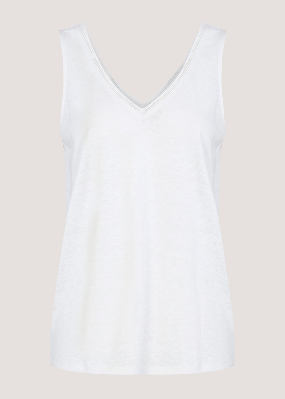 White Linen Blend Ladder Trim Vest Top