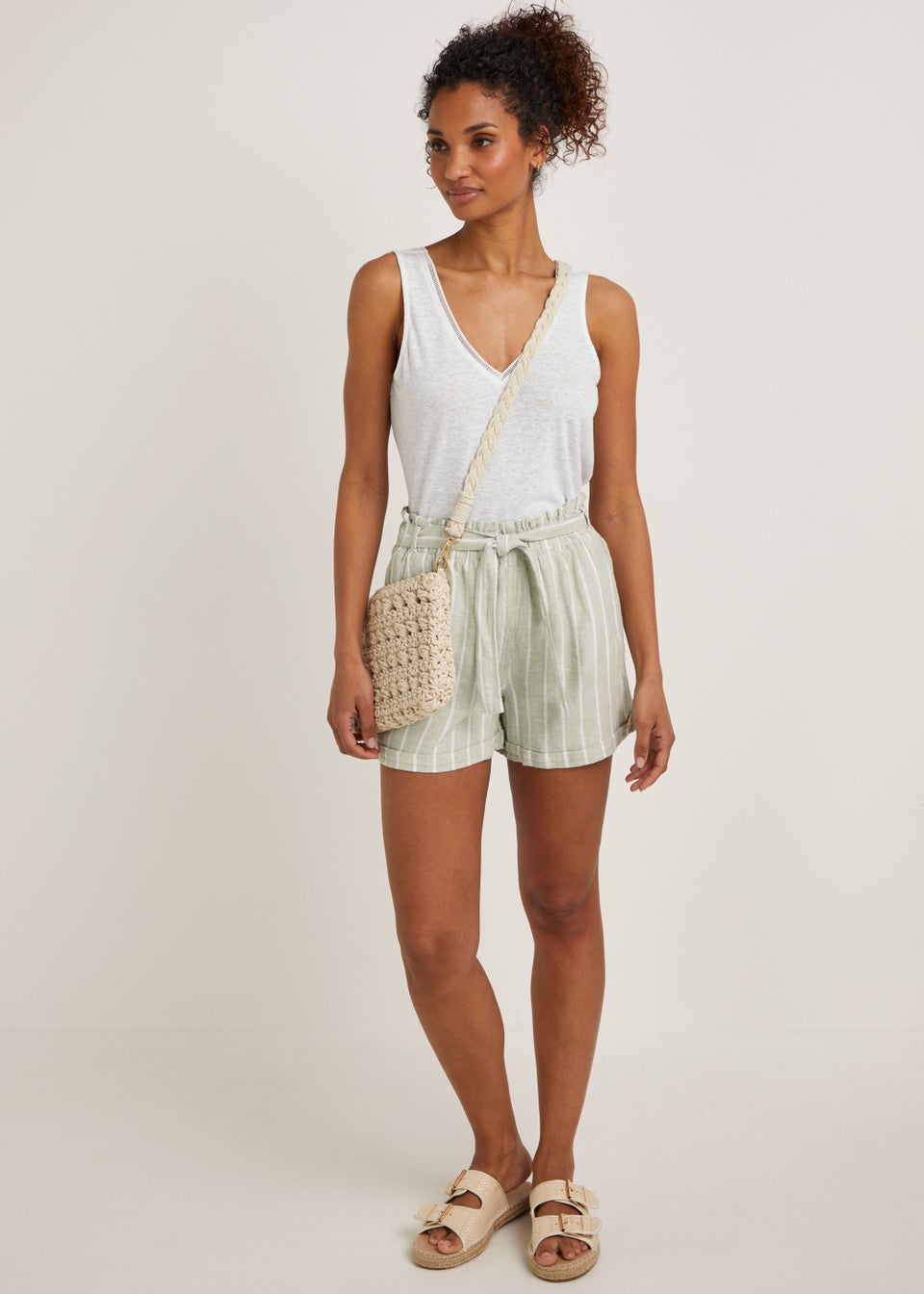 White Linen Blend Ladder Trim Vest Top