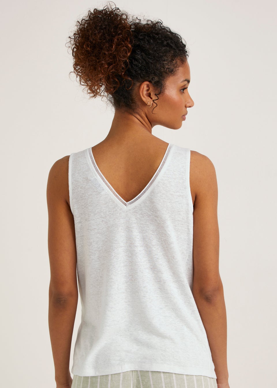 White Linen Blend Ladder Trim Vest Top
