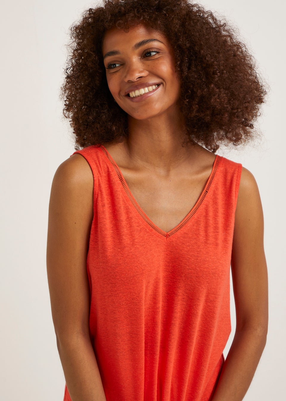 Red Linen Blend Ladder Trim Vest Top