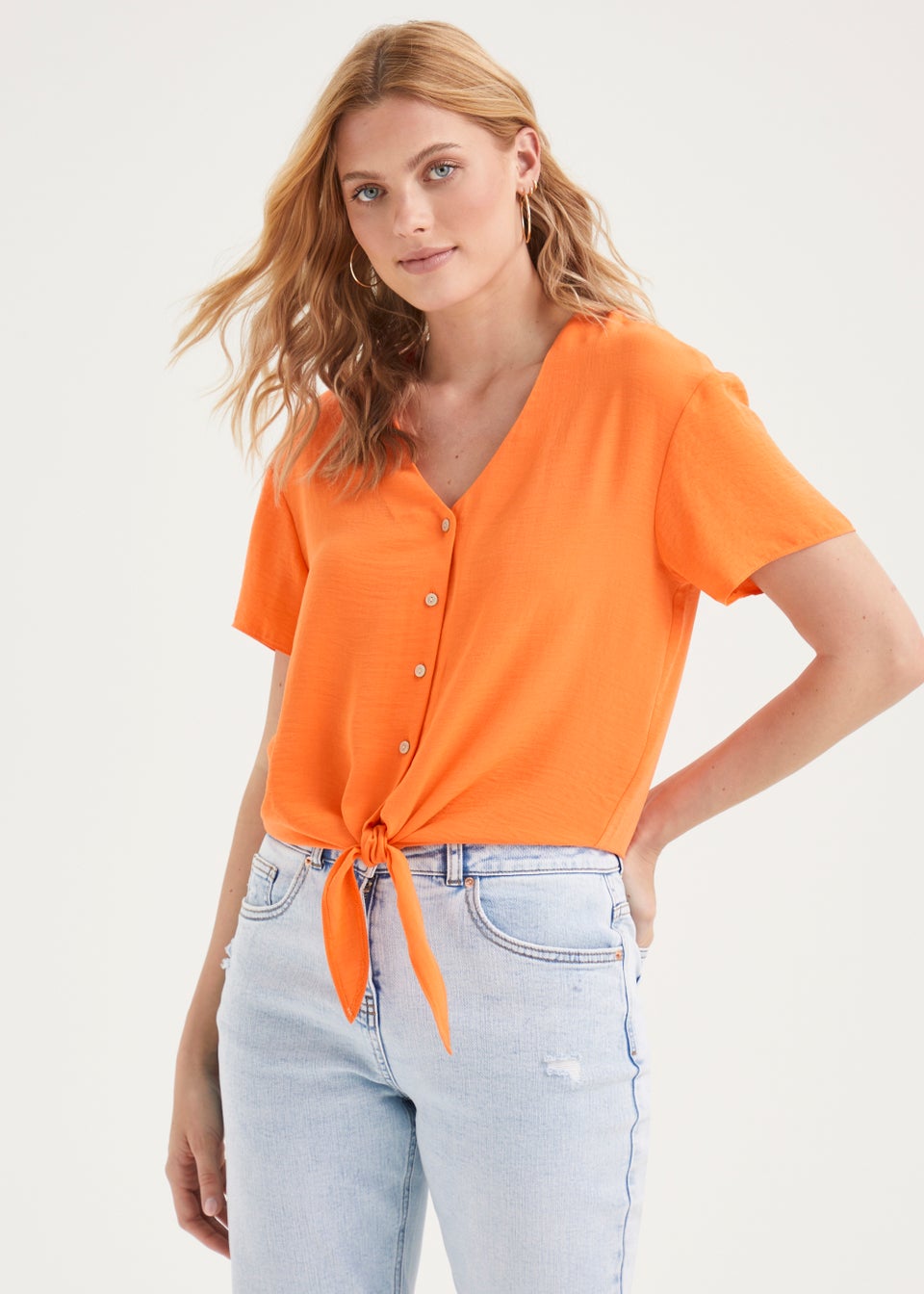 Orange Tie Front Shirt