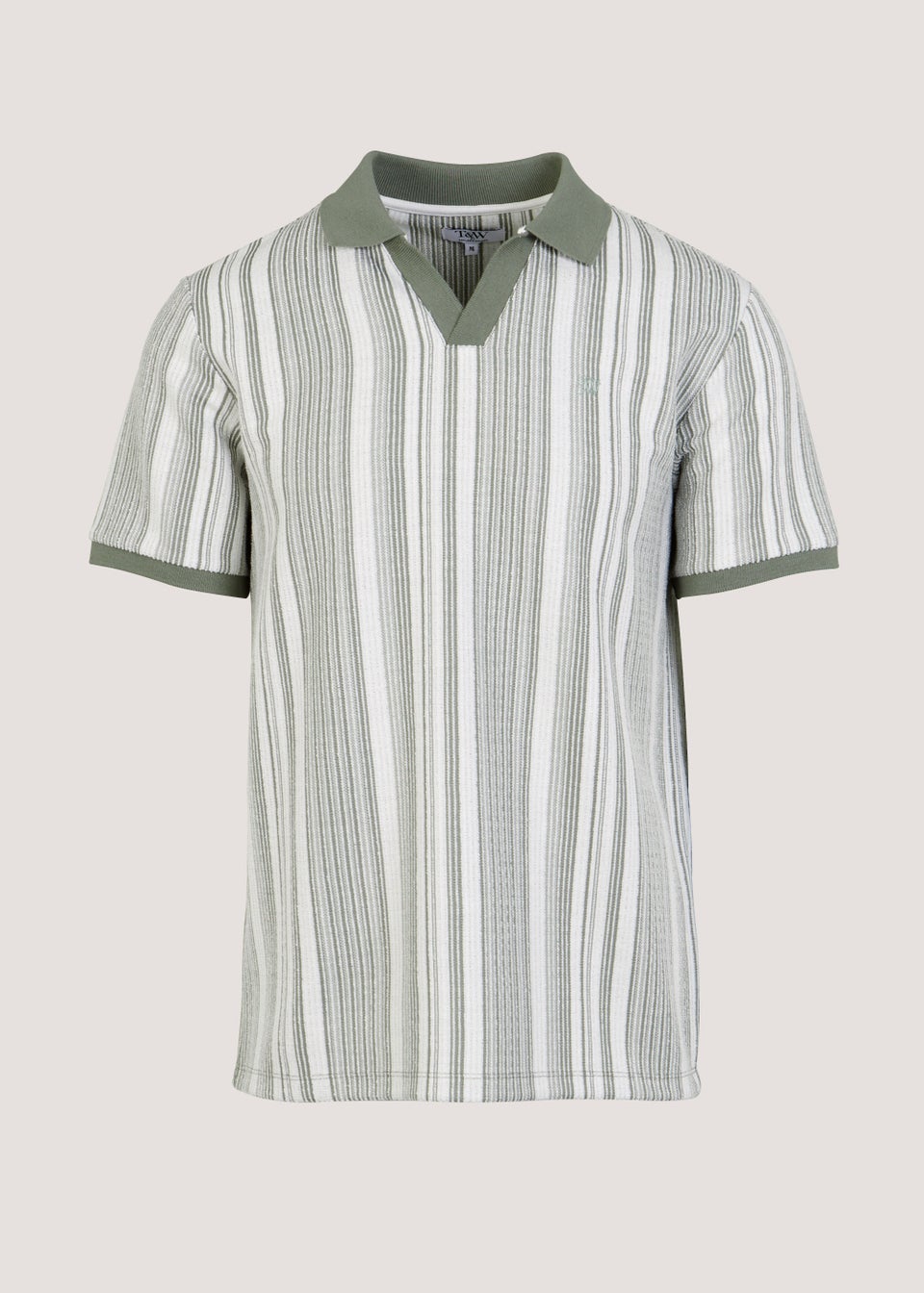T&W Green Textured Stripe Polo Shirt