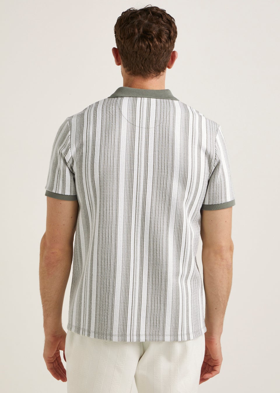 T&W Green Textured Stripe Polo Shirt
