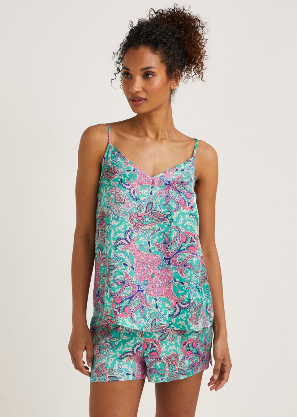 Green Paisley Satin Cami Short Pyjama Set