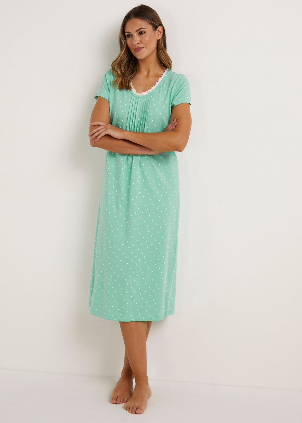 Green Spot Longline Lace Nightie