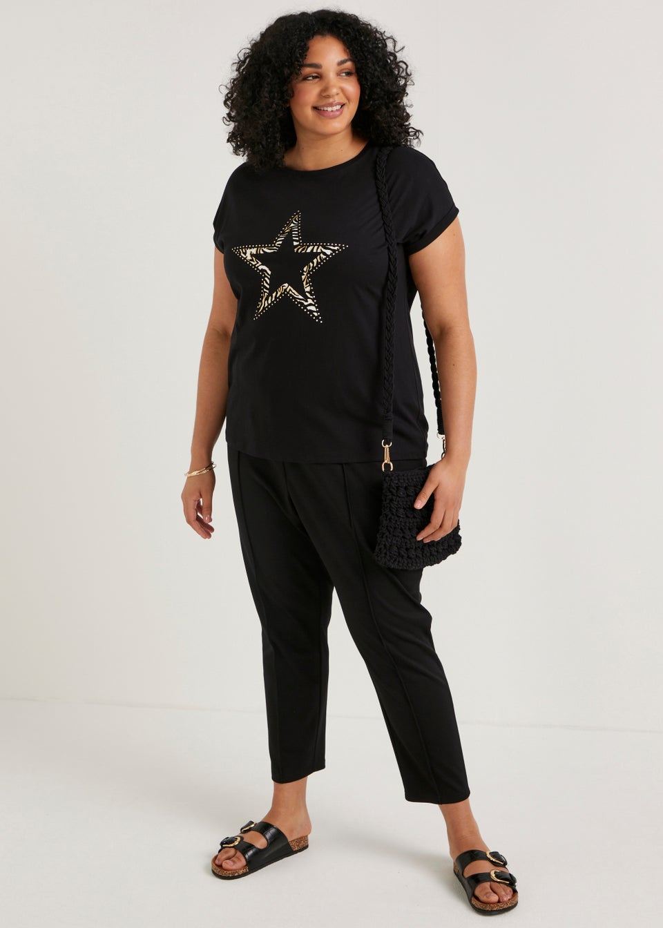 Papaya Curve Black Star Print T-Shirt