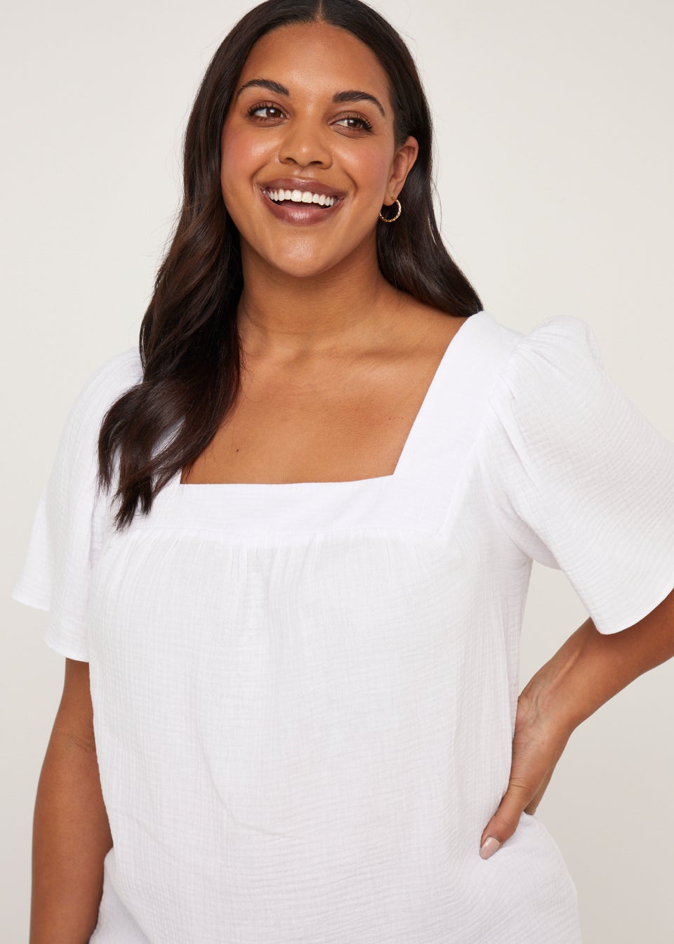 Papaya Curve White Double Cloth Angel Sleeve Top