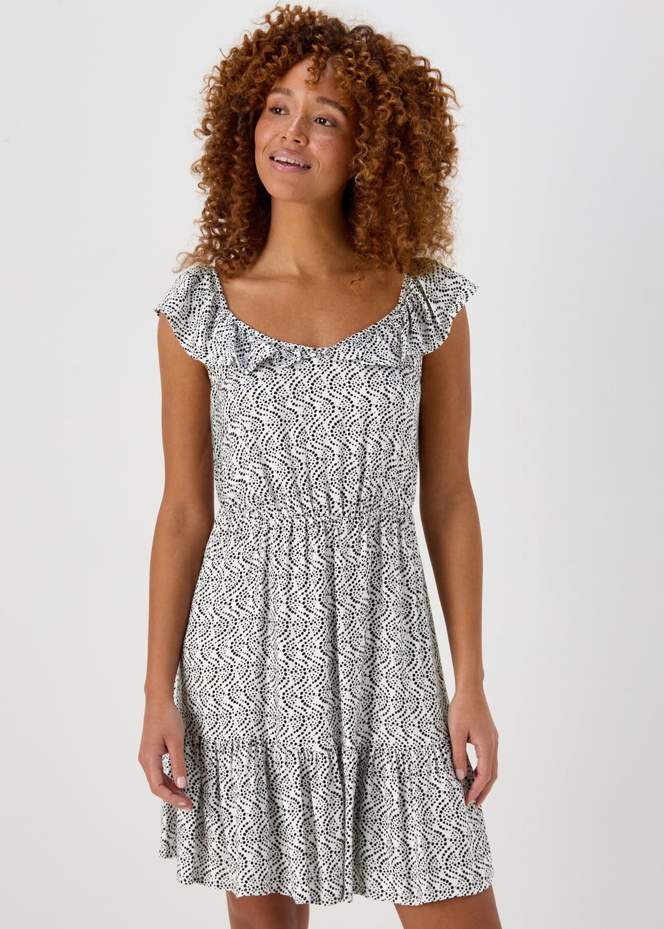 Black and white spot frill dress discount