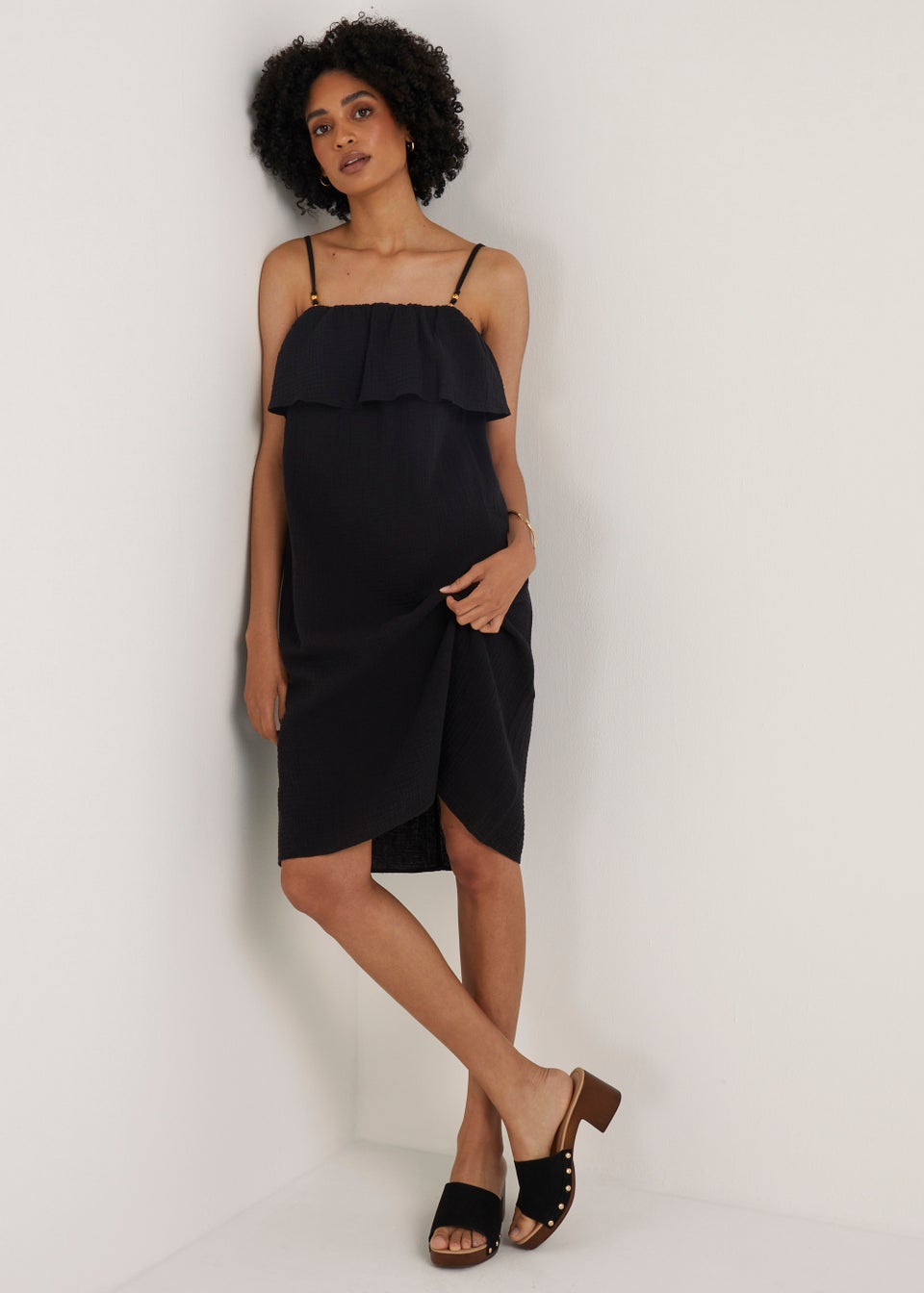 Black Double Cloth Bead Mini Dress
