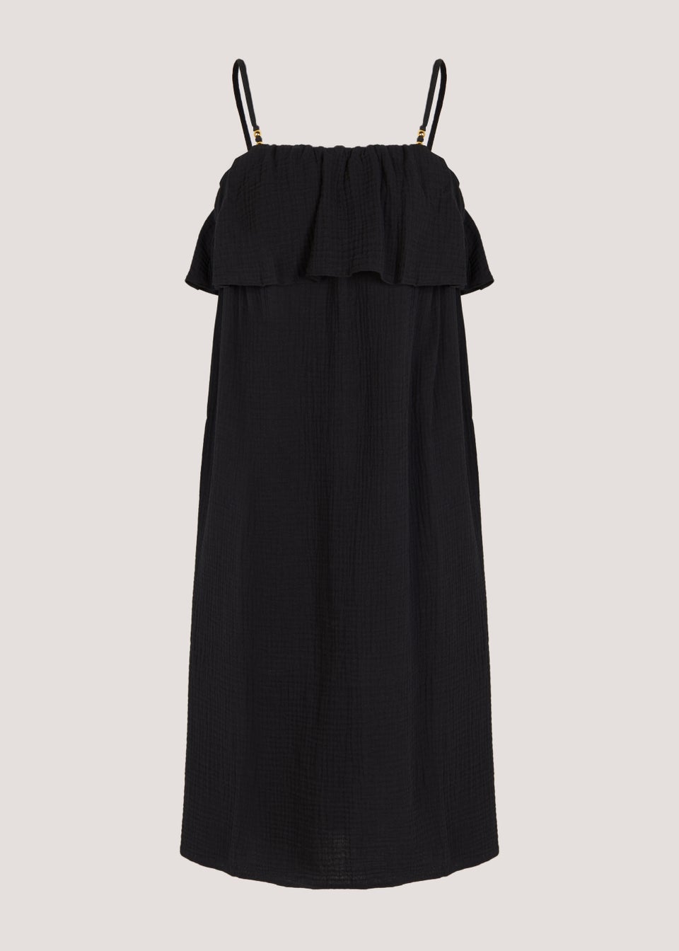 Black Double Cloth Bead Mini Dress