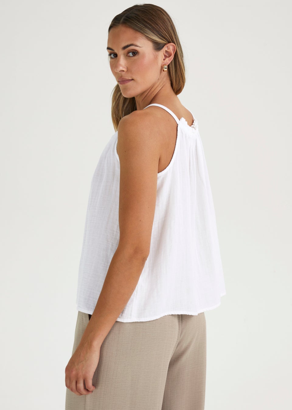 White Double Cloth Bead Cami Top