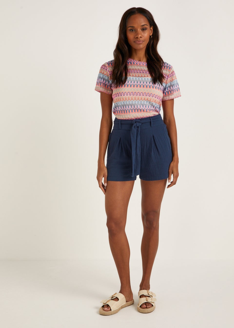 Navy best sale paperbag shorts