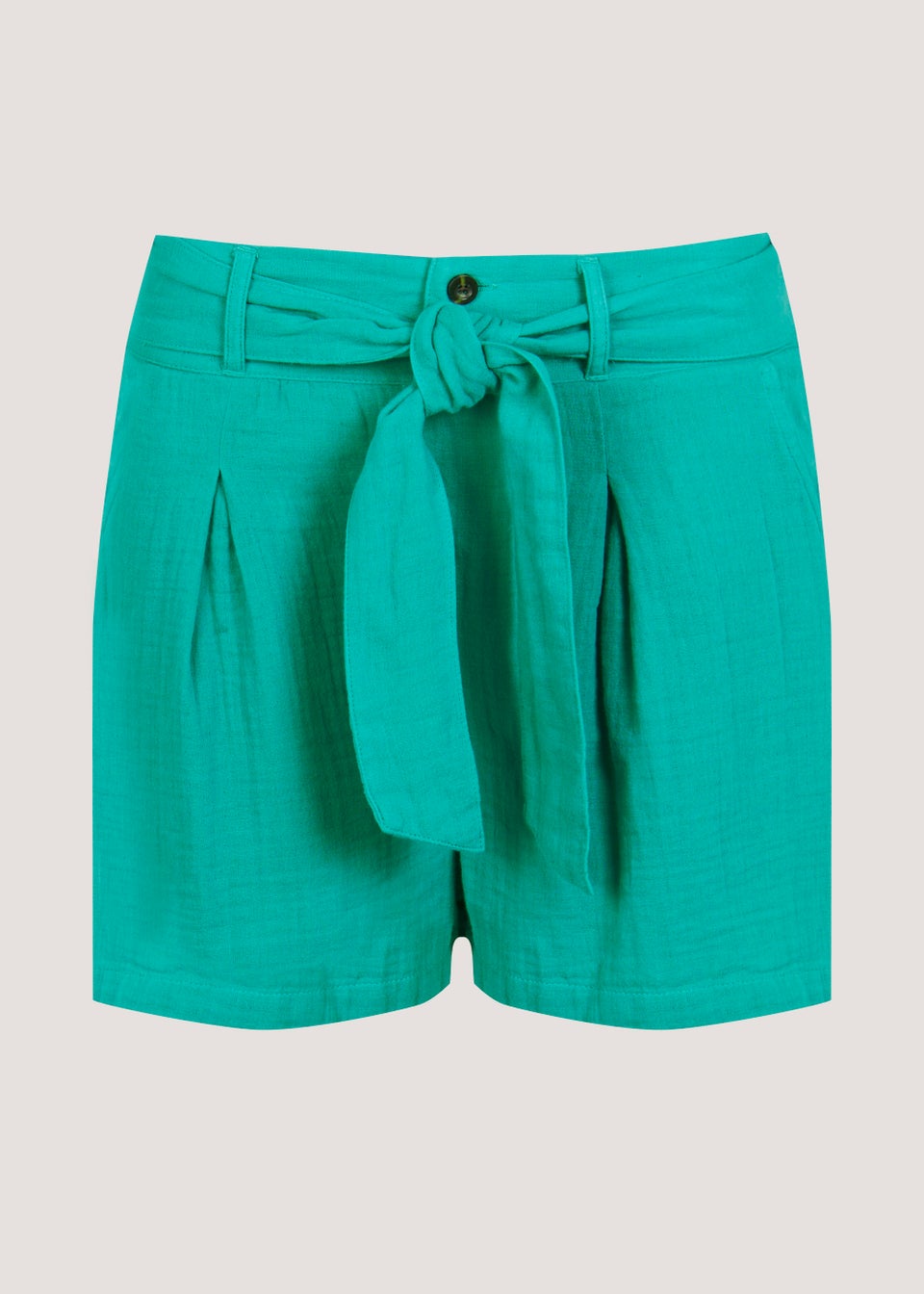 Turquoise Double Cloth Belted Shorts