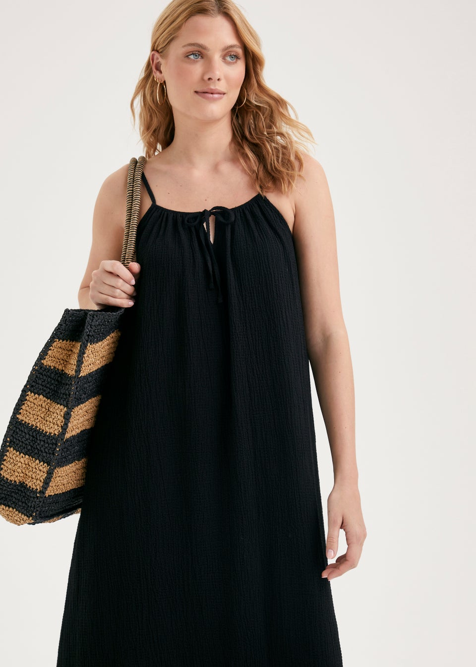 Black High Neck Midi Dress