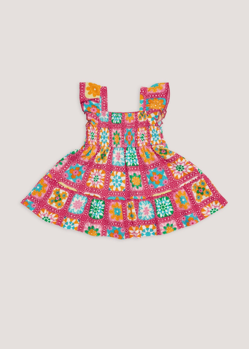 Girls Mini Me Pink Crinkle Crochet Print Dress 9mths 6yrs