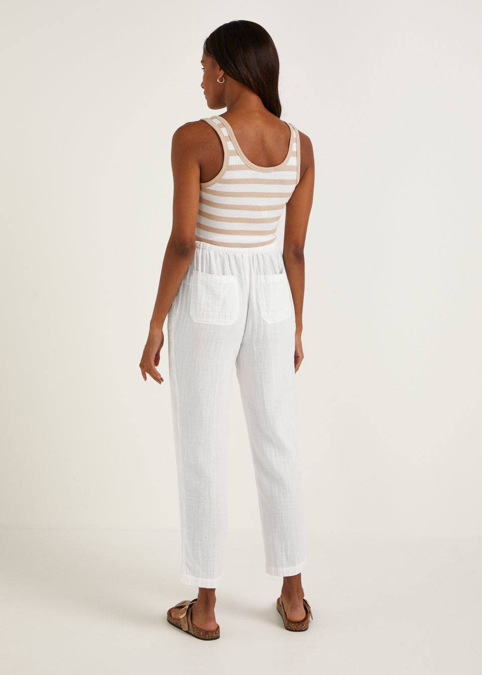 Women's Linen Blend Buckle Belted Tapered Trousers | Boohoo UK