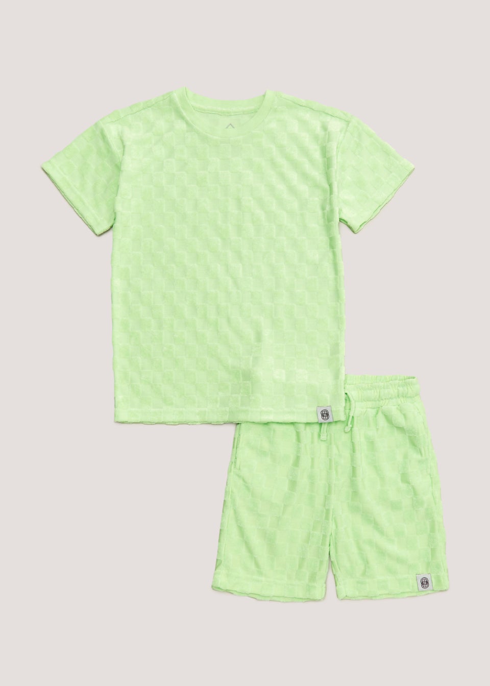 Boys Green Checkerboard Towelling T-Shirt & Shorts Set (4-13yrs)