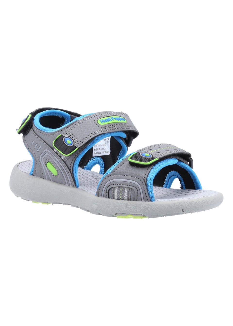 Boys Hush Puppies Mario Grey Quarter Strap Sandals (Younger 10-Older 2 ...