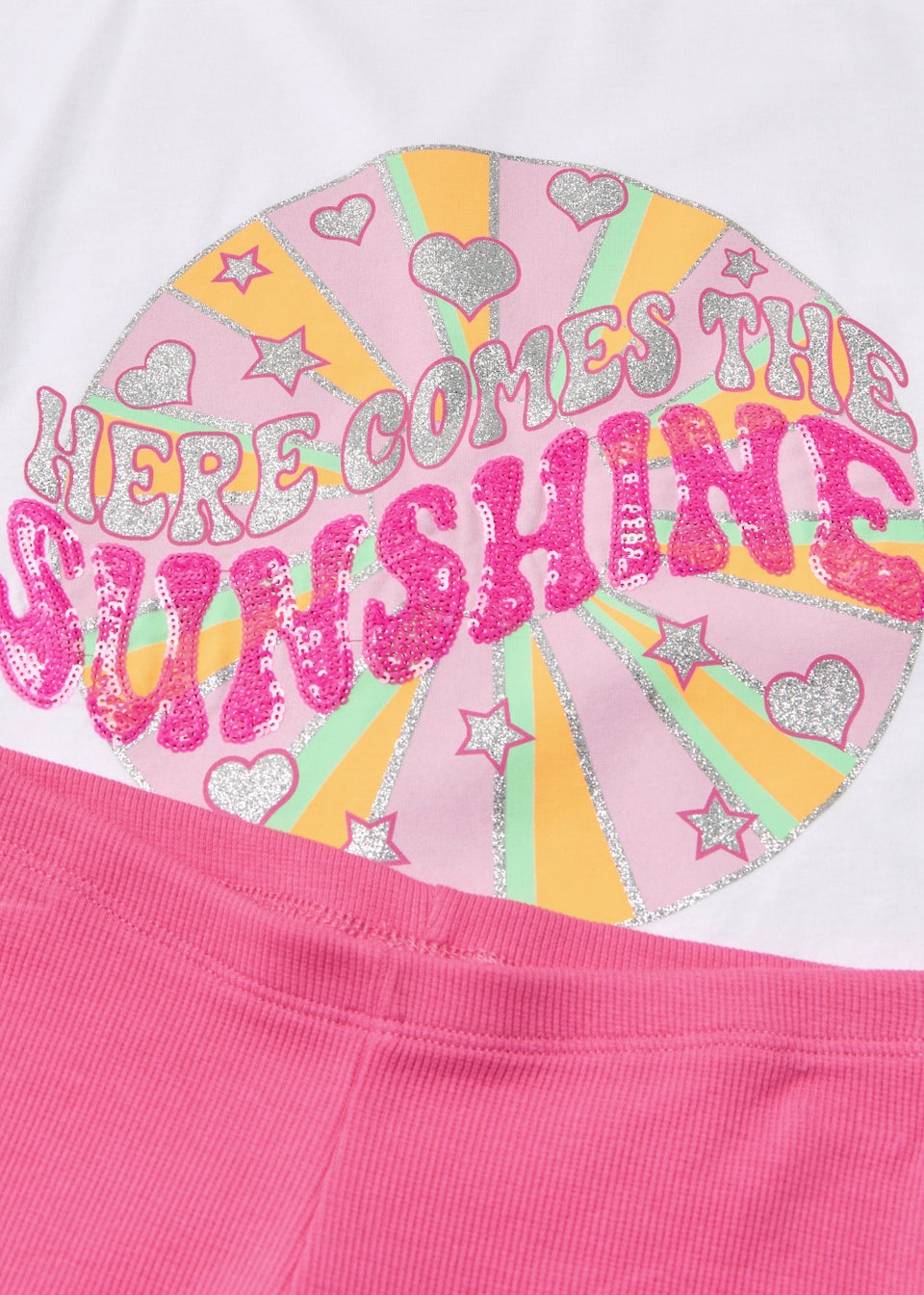 Girls White Sunshine T-Shirt & Cycling Shorts Set (4-13yrs)