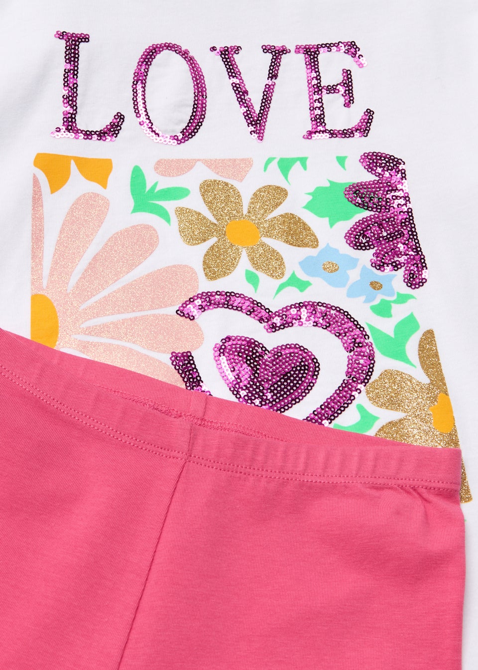 Girls White Sequin Love T-Shirt & Cycling Shorts Set (4-13yrs)