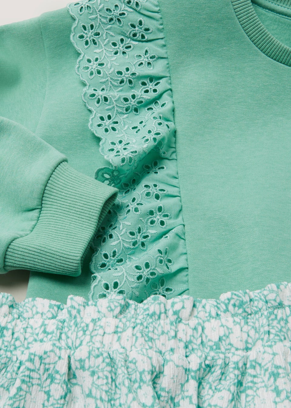 Girls Green Sweatshirt & Floral Skirt Set (3-14yrs)